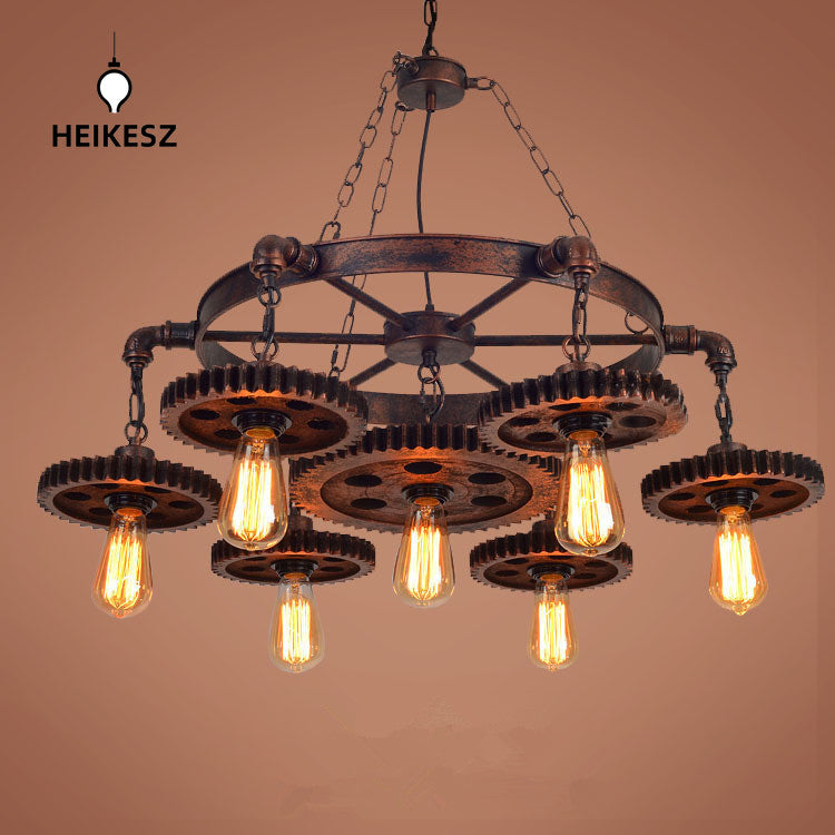 HEIKESZ LOFT Industrial Style Restaurant Coffee Shop Bar Chandelier Retro Creative Gear Clothing Store Bar Cafe Decorative Light LED Light for Bedroom Night Aesthetic Room Lamp