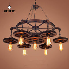 HEIKESZ LOFT Industrial Style Restaurant Coffee Shop Bar Chandelier Retro Creative Gear Clothing Store Bar Cafe Decorative Light LED Light for Bedroom Night Aesthetic Room Lamp