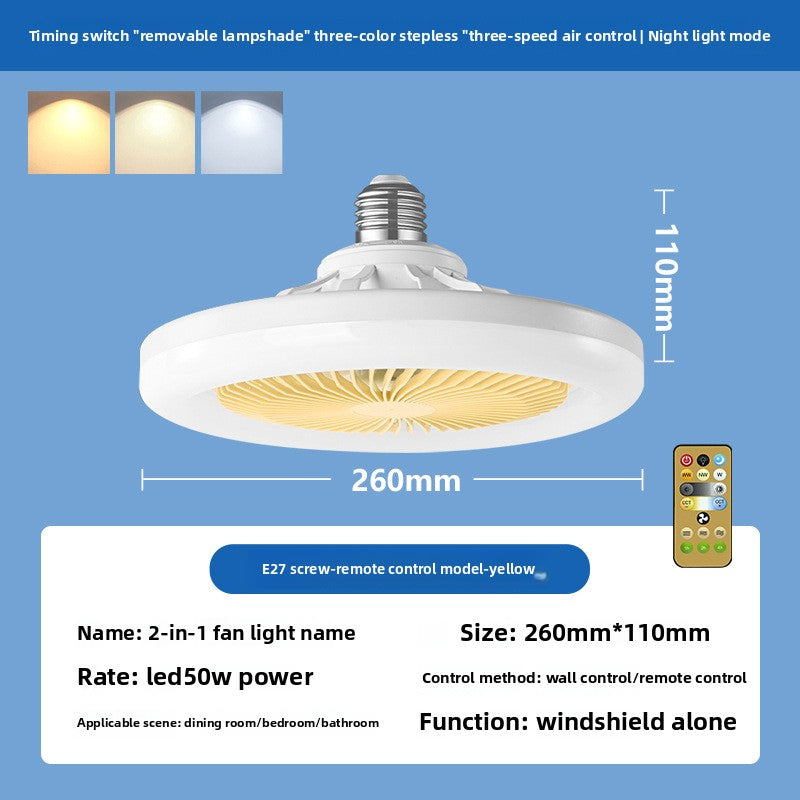 New LED Fan Light E27 Screw Bulb Removable Energy Saving Remote Control Stepless Dimming Ceiling Lamp