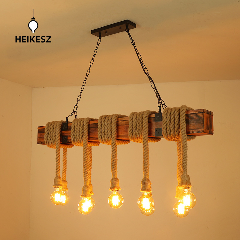 HEIKESZ American Retro Industrial Style Chandelier Creative Solid Wood Light Bar Restaurant Coffee Shop B & B Living Room Tea Room Light LED Light for Bedroom Night Aesthetic Room Lamp