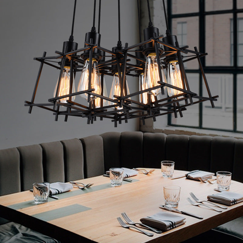 HEIKESZ American Retro Industrial Style Iron Cage Chandelier Living Room Dining Room Coffee Shop Bar Internet Coffee Clothing Shop Small Rubik's Cube Lights LED Light for Bedroom Night Aesthetic Room Lamp