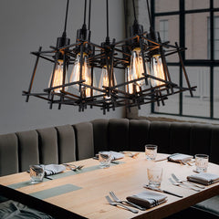 HEIKESZ American Retro Industrial Style Iron Cage Chandelier Living Room Dining Room Coffee Shop Bar Internet Coffee Clothing Shop Small Rubik's Cube Lights LED Light for Bedroom Night Aesthetic Room Lamp