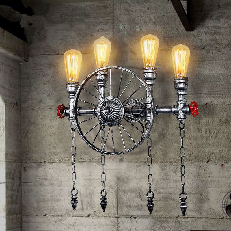 HEIKESZ LOFT Industrial Wind Wheel Wall Light Guest Restaurant and Cafe Bar Counter Creative American Retro Iron Art Decorative Wall Lamp LED Light for Bedroom Night Aesthetic Room Lamp