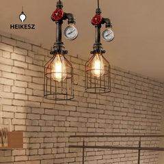 HEIKESZ American Retro Iron Art Pendant Lamp Creative Industrial Wind Iron Cage Lamp Restaurant Bar Corridors Hallway Lamps Water Pipe Light LED Light for Bedroom Night Aesthetic Room Lamp