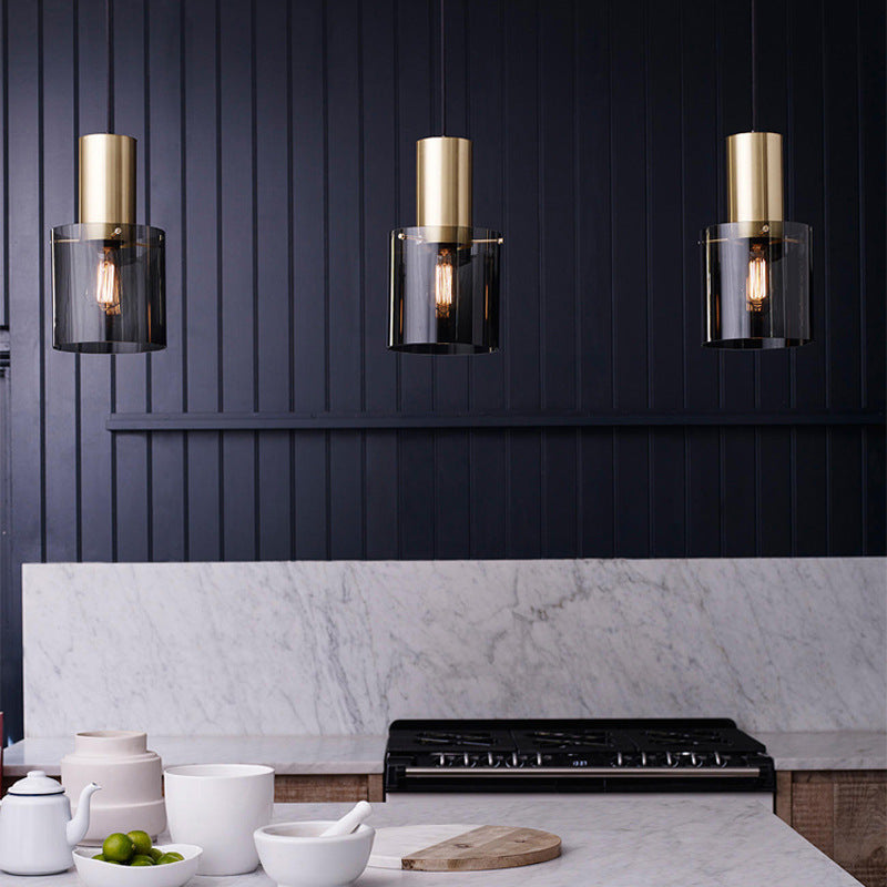HEIKESZ Modern Luxury Nordic Droplight Electroplated Smoky Gray Glass Lamp for Living Room Bedroom Dining Room Ceiling Lighting