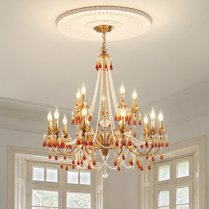 HEIKESZ Crystal chandelier French living room water drop lamp dining room lamp American hotel villa living room hall lamp light fixtures for celling lights