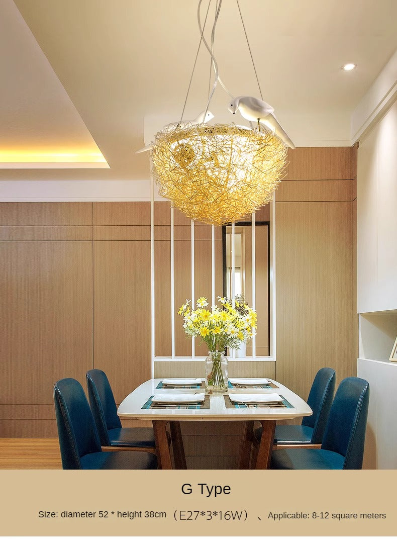 HEIKESZ Nordic Chandelier Modern Bird's Nest Design Warm Light Fixture for Living Room Bedroom Restaurant Art Lighting