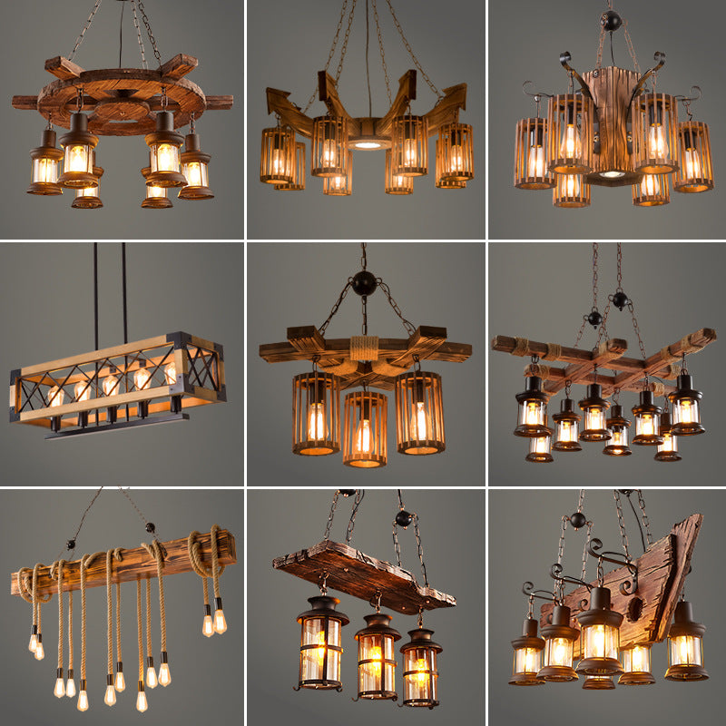 HEIKESZ Loft industrial wind chandelier American retro restaurant B & B bar bar creative personality barbecue shop wood lamps