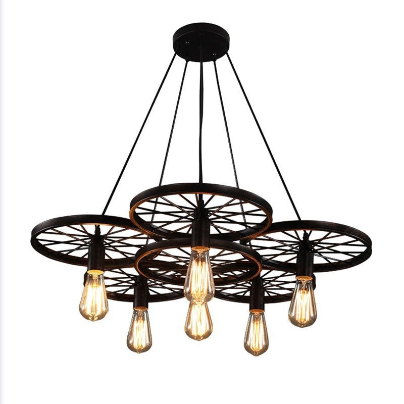 HEIKESZ LOFT Industrial Wind Restaurant and Cafe Pendant Lamp American Retro Bar Clothing Store Decorative Personality Wheel Decoration Light LED Light for Bedroom Night Aestitic Room Lamp