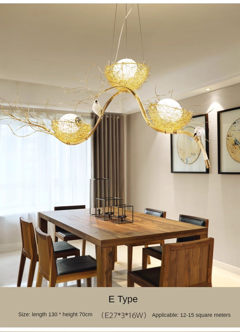 HEIKESZ Nordic Chandelier Modern Bird's Nest Design Warm Light Fixture for Living Room Bedroom Restaurant Art Lighting