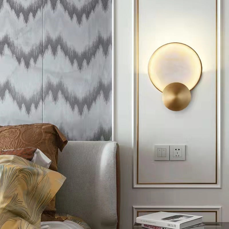 HEIKESZ Full copper wall lamp marble creative personality living room bedroom bedside aisle corridor post modern light luxury marble wall lamp lighting fixtures for celling lights