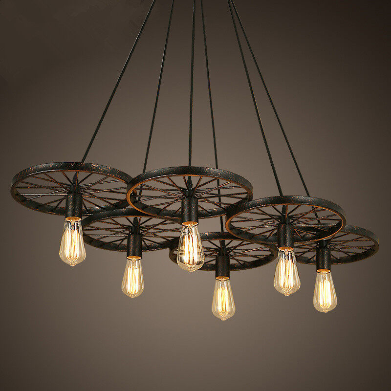 HEIKESZ American Country Creative Personality Industrial Style Chandelier Restaurant Clothing Store Bar Iron Wheel Creative Chandelier american style retro outdoor indoor retro bedroom lamp american-style Industrial wind