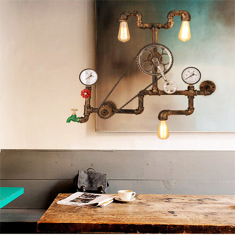 HEIKESZ Loft Retro Industrial Wind Wall Lamp Creative Wrought Iron Gear Wall Lamp Diners Cafe Bar Counter Club Decoration Lamp LED Light for Bedroom Night Aesthetic Room Lamp