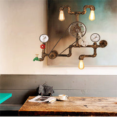HEIKESZ Loft Retro Industrial Wind Wall Lamp Creative Wrought Iron Gear Wall Lamp Diners Cafe Bar Counter Club Decoration Lamp LED Light for Bedroom Night Aesthetic Room Lamp