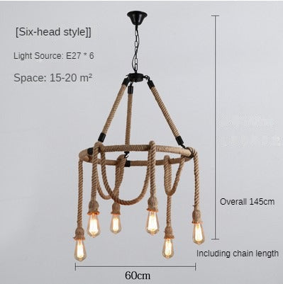 HEIKESZ Retro Industrial Wind Rope Pendant Lamp Restaurant Coffee Shop American Country Internet Coffee Clothing Store Snack Milk Tea Shop Pendant Lamp LED Light for Bedroom Night Aestitic Room Lamp