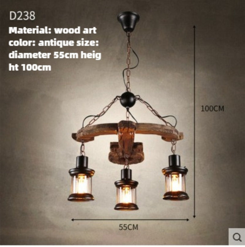 HEIKESZ American retro industrial style restaurant ship wood chandelier creative bar hotel box nostalgic wood lamps