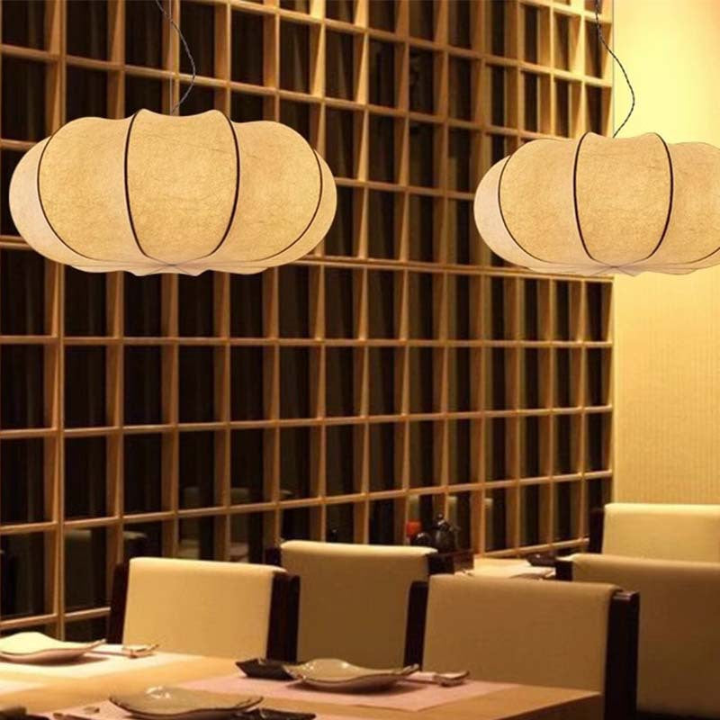 HEIKESZ Silk dining room chandelier simple creative living room hall light advanced feeling cream wind bedroom study stairs pumpkin lamp light fixtures for celling light
