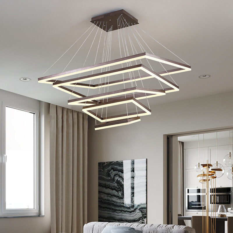 HEIKESZ Modern Rectangular LED Chandelier for Dining Room Living Room Bedroom Warm Light Creative Personality Bar Lamp Upscale Ceiling Lighting
