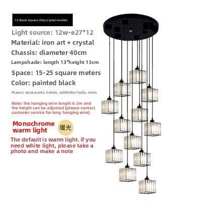 HEIKESZ Personalized rotating staircase chandelier modern minimalist creative duplex floor living room Nordic villa staircase crystal chandelier lamp lighting fixtures for celling lighting