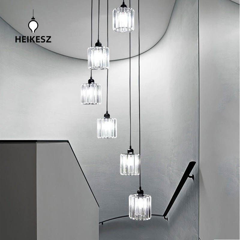 HEIKESZ Personalized rotating staircase chandelier modern minimalist creative duplex floor living room Nordic villa staircase crystal chandelier lamp lighting fixtures for celling lighting