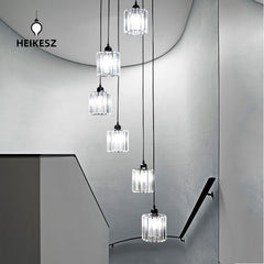HEIKESZ Personalized rotating staircase chandelier modern minimalist creative duplex floor living room Nordic villa staircase crystal chandelier lamp lighting fixtures for celling lighting