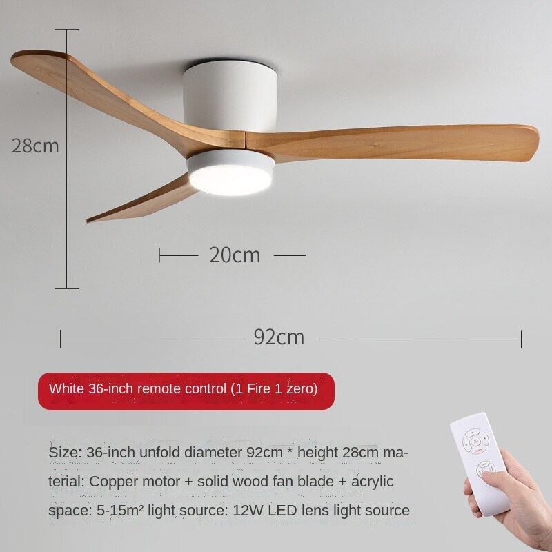 HEIKESZ Ceiling Fan Light Nordic Solid Wood Modern Minimalist Chandelier with Electric Fan for Living Room Bedroom Dining Room