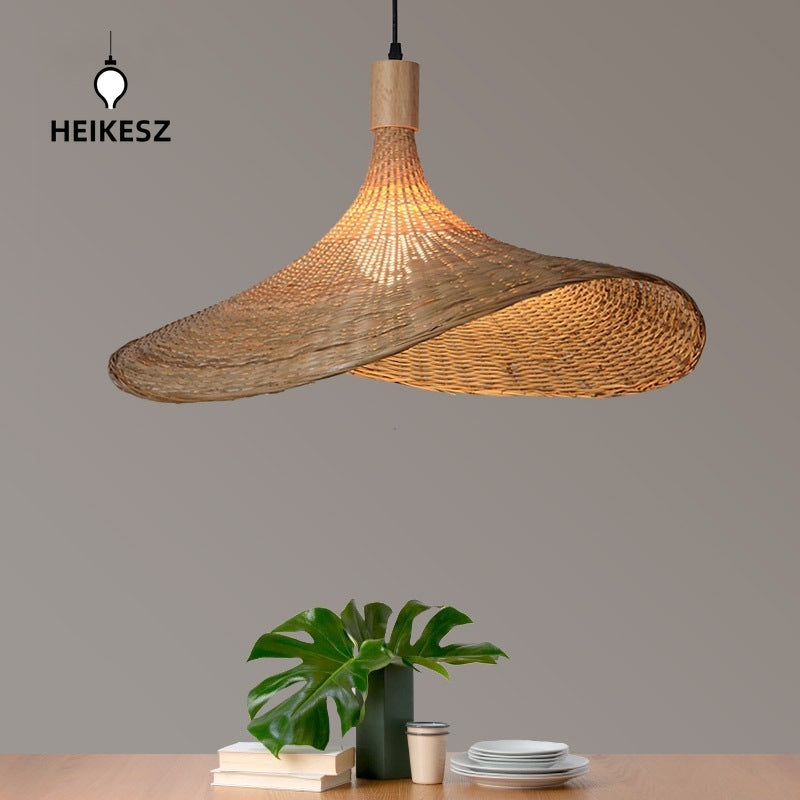 HEIKESZ Cross-border bamboo chandelier New Chinese style tea room rattan art South East Asia Japanese style lamp straw hat lamp staircase bamboo art lamp light fixtures for celling light