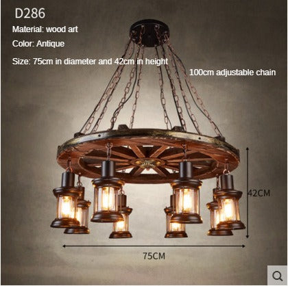 HEIKESZ American Retro Industrial Style Restaurant Coffee Shop Boat Wooden Chandelier Creative Bar Restaurant Box Nostalgic Wood Lamps LED Light for Bedroom Night Aestitic Room Lamp