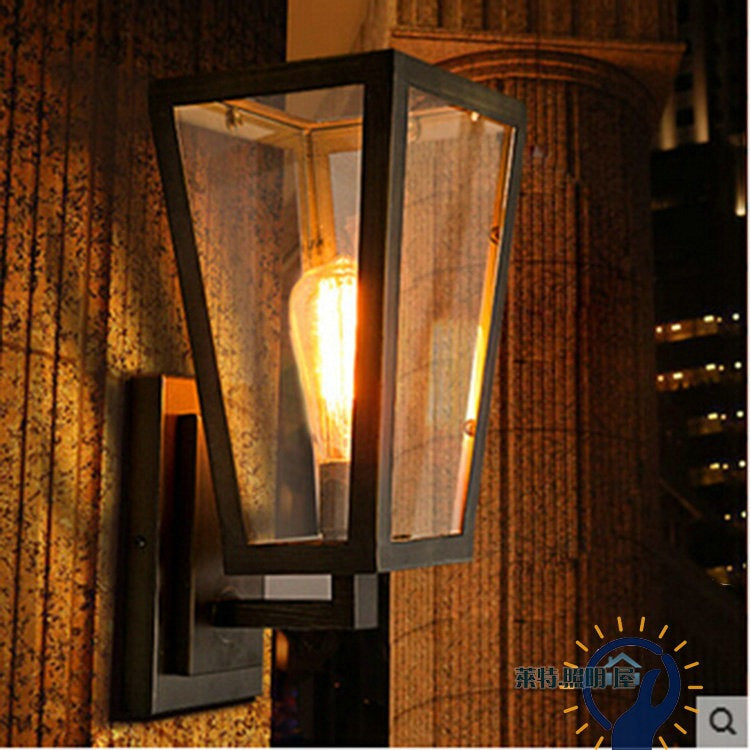 HEIKESZ American Industrial Style Wall Lamp Creative Wrought Iron Glass Box Wall Retro Restaurant Coffee Shop Aisle Corridor Bed Mirror Front Lamp LED Light for Bedroom Night Aesthetic Room Lamp