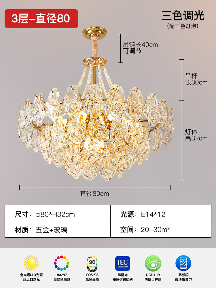 HEIKESZ French light luxury living room chandelier modern hall main light 2024 new creative cream wind rose dining room light lamp light fixtures for celling light