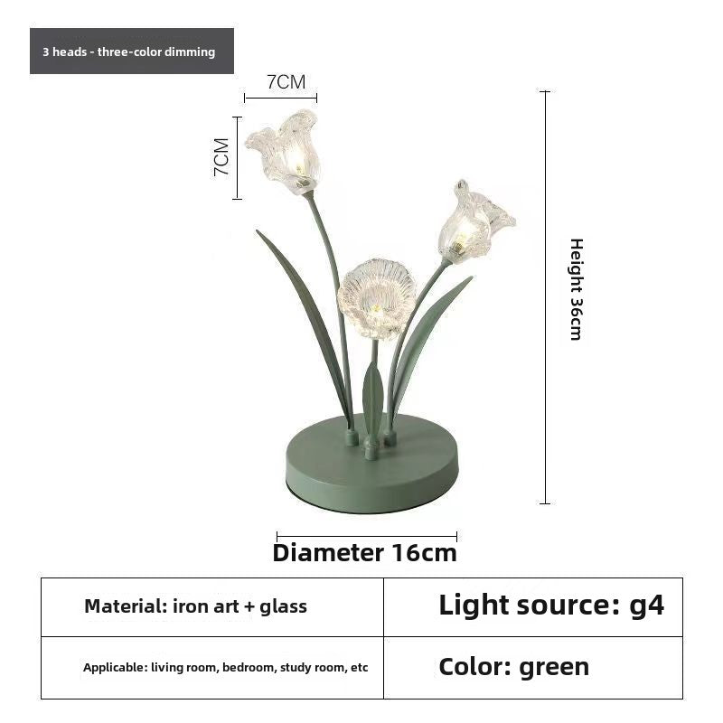 HEIKESZ Tulip flower table lamp modern simple led lily of the valley ins wind idyllic warm bedroom bedside night lamp light fixtures for celling light