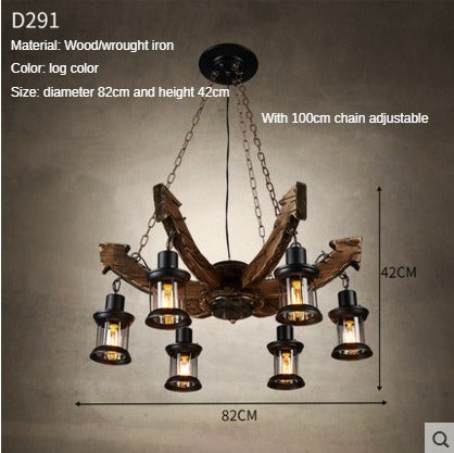 HEIKESZ American Retro Industrial Style Restaurant Coffee Shop Boat Wooden Chandelier Creative Bar Restaurant Box Nostalgic Wood Lamps LED Light for Bedroom Night Aestitic Room Lamp