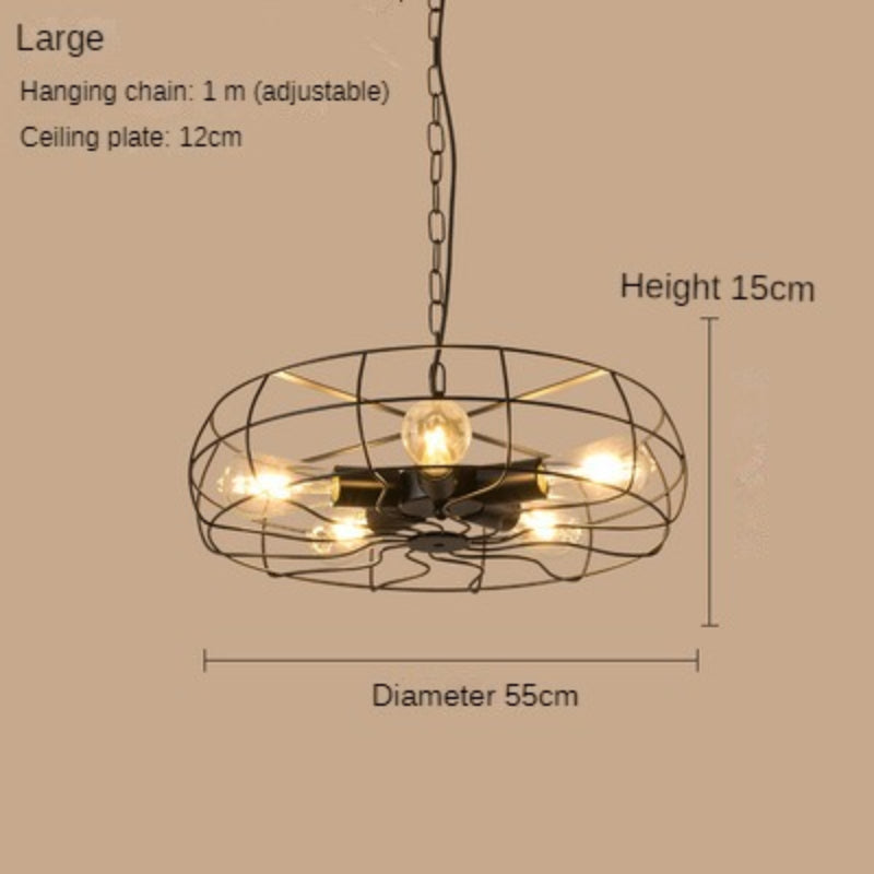 HEIKESZ LOFT Industrial Style Guest Dining Cafe Chandelier American Retro Iron Art Fan Ceiling Lamp Bar Counter Net Coffee Pendant Lamp LED Light for Bedroom Night Aesthetic Room Lamp