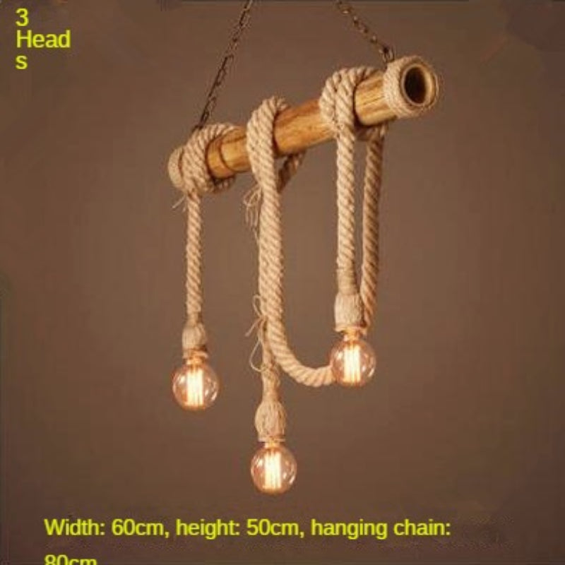HEIKESZ Retro Rope Bamboo Pipe Chandelier Guest Cafe Bedroom Aisle Creative Bamboo Clothing Shop Bar Decoration Lamp LED Light for Bedroom Night Aesthetic Room Lamp