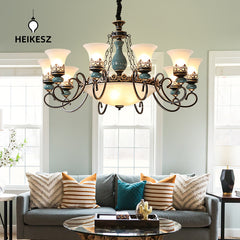 HEIKESZ Ceramic living room chandelier dining room light bedroom study light simple European lighting luxury atmosphere American retro lamp light fixtures for celling light