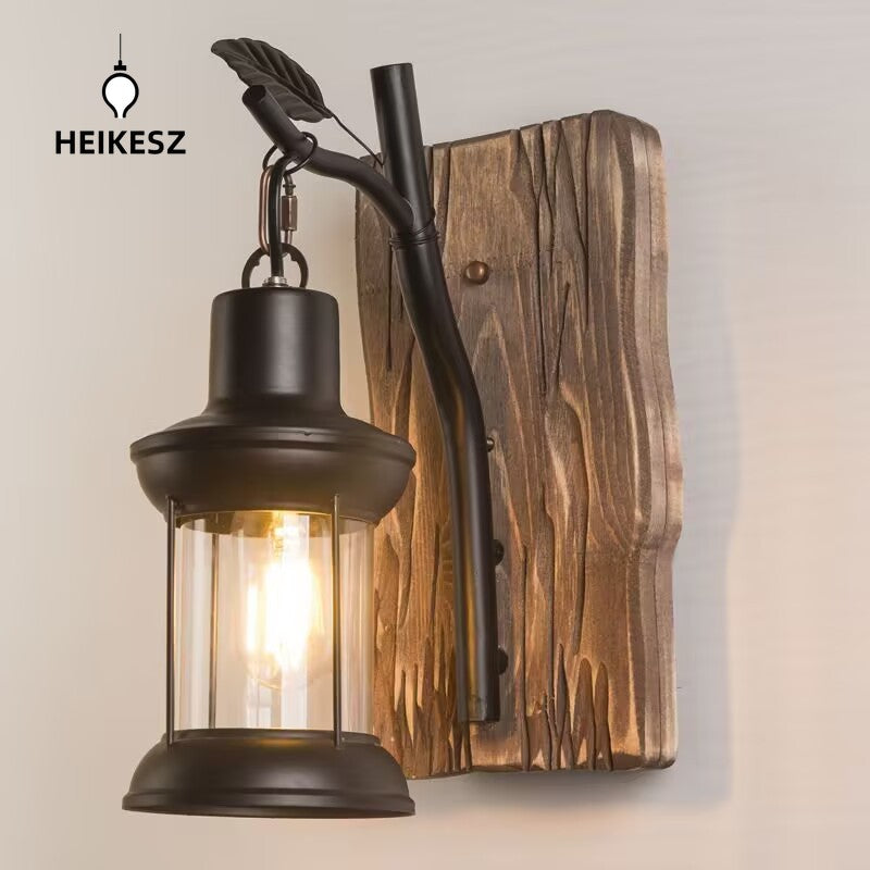 HEIKESZ Vintage Industrial Wall Light American Retro Loft Style Solid Wood Creative Decor for Bar Cafe Restaurant