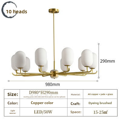 HEIKESZ all copper new Chinese chandelier dining room bedroom study jade modern living room lamp light fixtures for celling lights