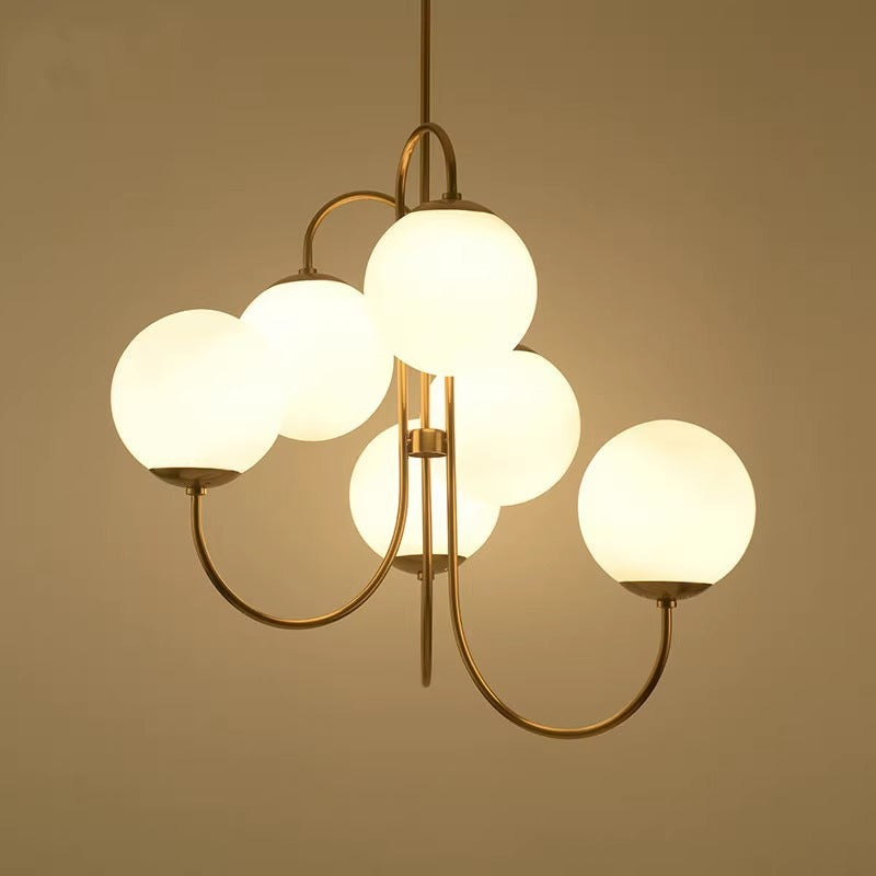 HEIKESZ Export post modern wrought iron chandelier creative living room dining room bedroom art clothing store lamp light white glass ball chandelier lamp fixtures for celling light