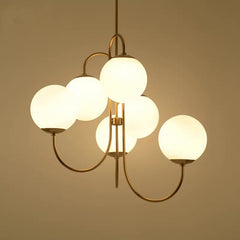 HEIKESZ Export post modern wrought iron chandelier creative living room dining room bedroom art clothing store lamp light white glass ball chandelier lamp fixtures for celling light