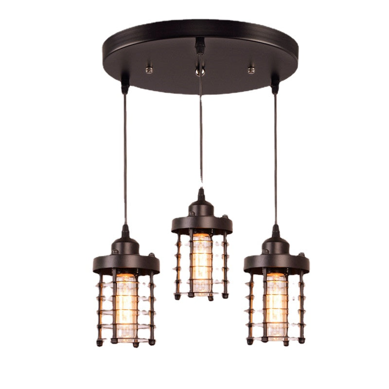 HEIKESZ Retro Industrial Style Chandelier American Loft Restaurant Coffee Shop Creative Wrought Iron Cage Bar Aisle Hallway Chandelier LED Light for Bedroom Night Aesthetic Room Lamp