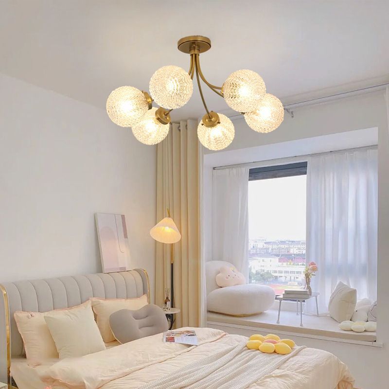HEIKESZ French light luxury bedroom ceiling lamp American medieval vintage living room lamp dining room study all copper glass chandelier lamp light fixtures for celling lights
