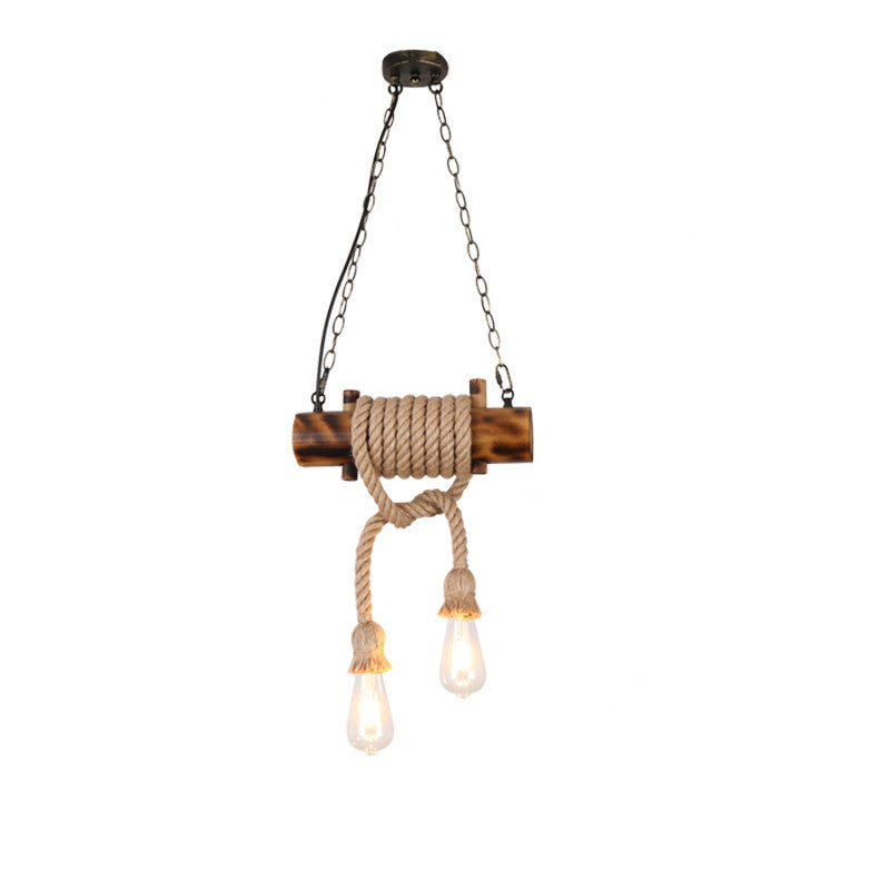 HEIKESZ American Retro Industrial Wind Rope Pendant Lamp Restaurant Coffee Shop Chuangyu Bamboo Nostalgic Lamps Bar Personality Pendant Lamp LED Light for Bedroom Night Aesthetic Room Lamp