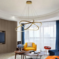 HEIKESZ Modern Ring Chandelier LED Light Minimalist Creative Stainless Steel Line Lamp Nordic Design for Living Room Bedroom Kitchen