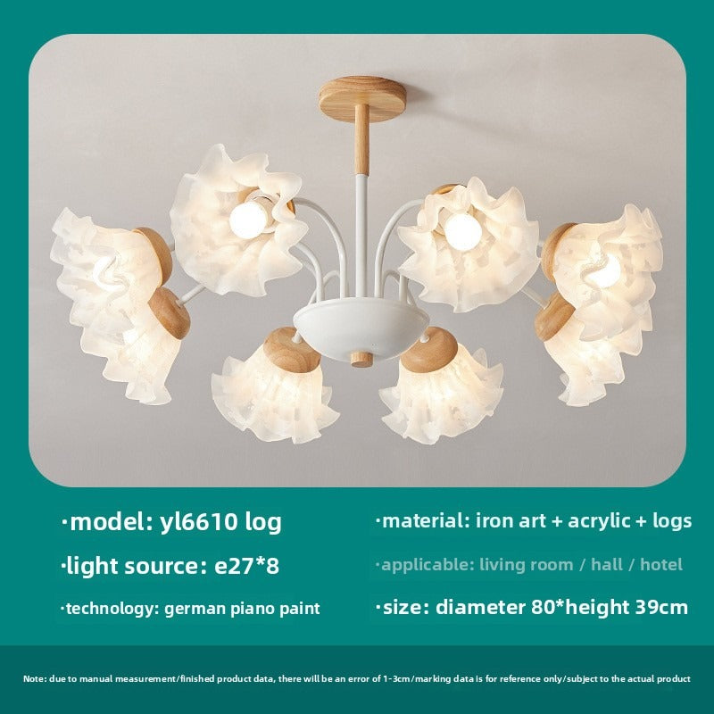 HEIKESZ Nordic living room chandelier solid wood bedroom lighting creative lily of the valley children's room lighting French cream wind retro dining room lighting fixtures for celling lighting