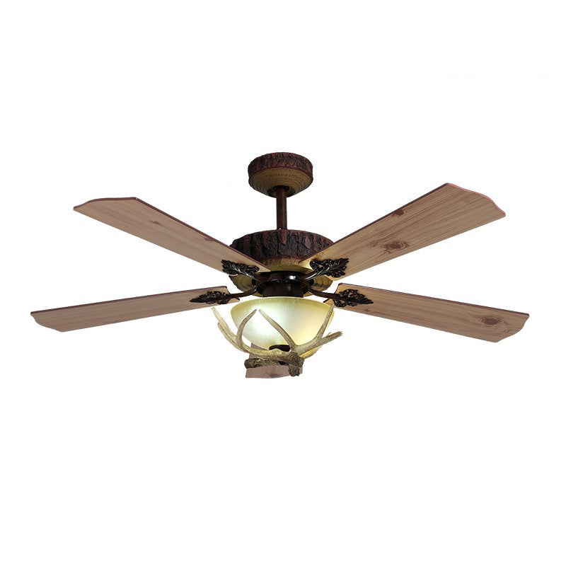 HEIKESZ Vintage American Ceiling Fan Light with Wood Blades Energy Saving Silent Motor Nordic Style for Living Room Dining Room Home Decor