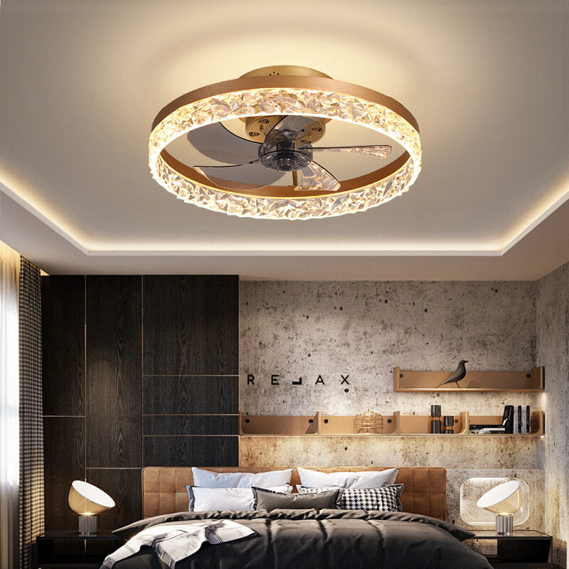 Nordic Modern Ceiling Fan Light Simple Round Frequency Conversion Fan Lamp with LED Lighting for Home Office Bedroom