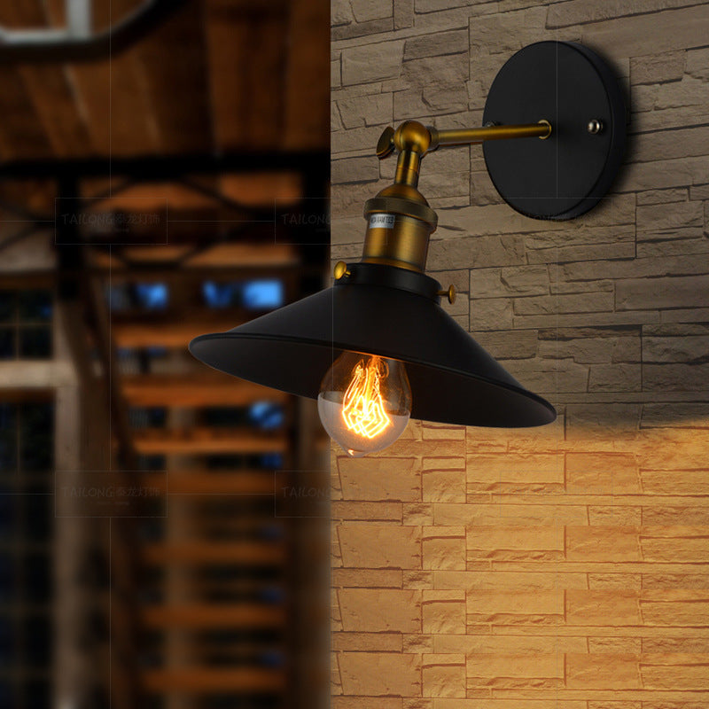 HEIKESZ American Retro Industrial Wind Wall Lamp Creative Lampshade Wall Lamp Restaurant Coffee Shop Aisle Light Adjustable Angle Wall Lamp LED Light for Bedroom Night Aesthetic Room Lamp
