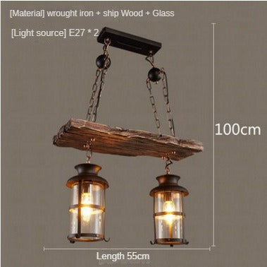 HEIKESZ American Retro Industrial Style Restaurant Coffee Shop Boat Wooden Chandelier Creative Bar Restaurant Box Nostalgic Wood Lamps LED Light for Bedroom Night Aestitic Room Lamp