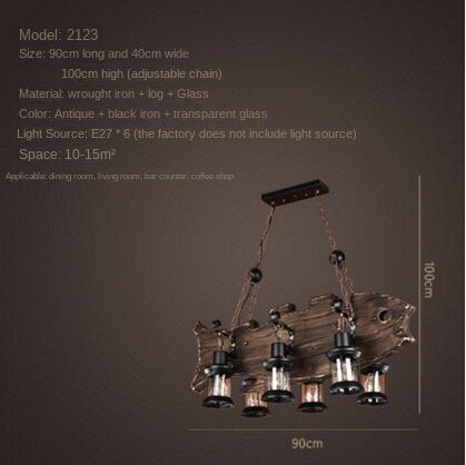 HEIKESZ 【One-year warranty, free shipping】American Retro Industrial Style Restaurant Coffee Shop Boat Wooden Decorative Chandelier Creative Bar Restaurant Box Nostalgic Lamps