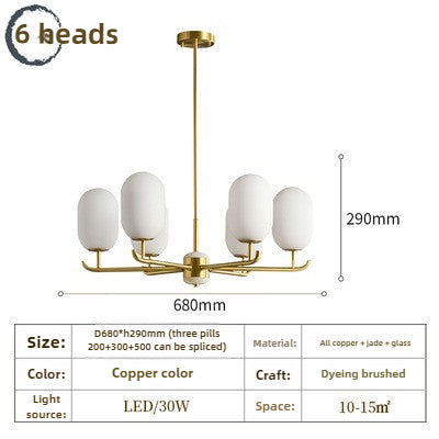 HEIKESZ all copper new Chinese chandelier dining room bedroom study jade modern living room lamp light fixtures for celling lights